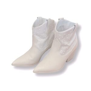 Cowgirl Booties Light Tan White Pearl Studded Western Boots Block Heel Size 7